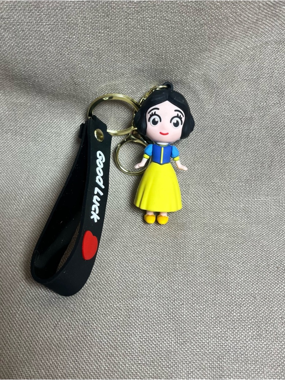 Cute Snowwhite Keychain with 'Good Luck' Strap